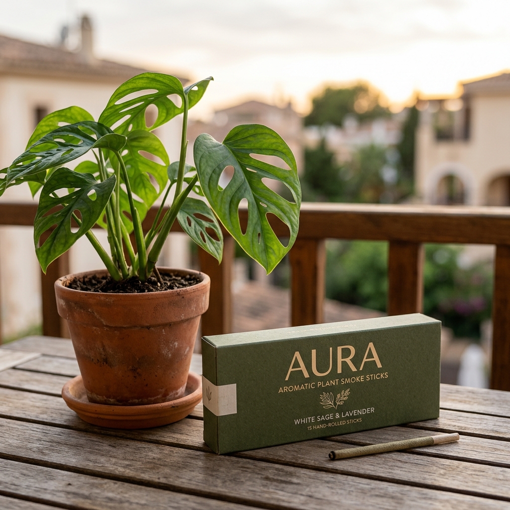 Caja de VerdeHumo Sticks en un balcón ventilado con plantas